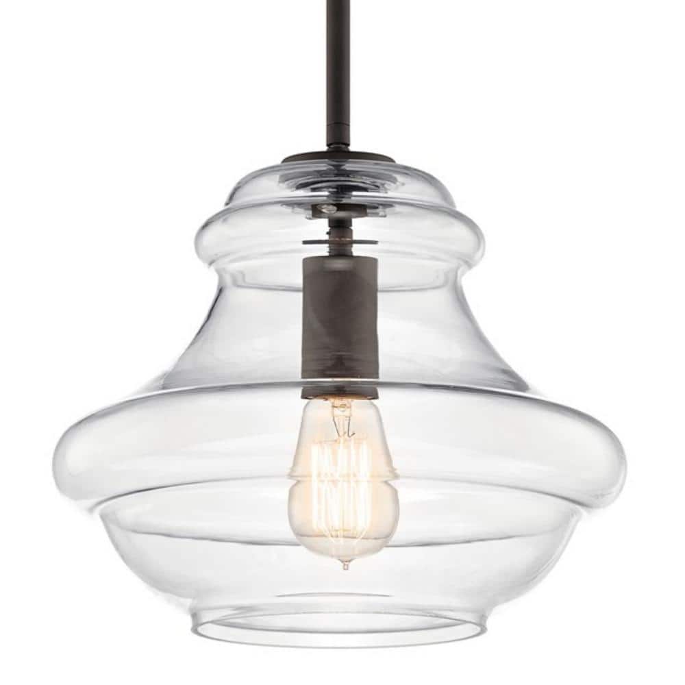 Everly 12" Distressed Bronze Schoolhouse Pendant Light