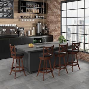 Espresso 30 in. Swivel Wooden Bar Stools Set of 4 Bar Height Chairs withHigh Backrest
