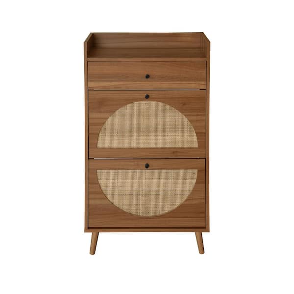 43.43 in. H x 23.7 in. W Brown Wood Freestanding Modern Shoe Storage Cabinet with 2 Doors and Drawer for Hallway