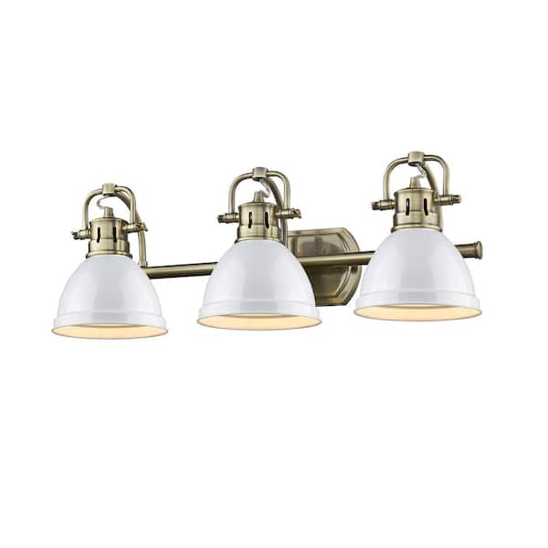 Golden Lighting Duncan AB 3-Light Aged Brass Bath Light with White Shades
