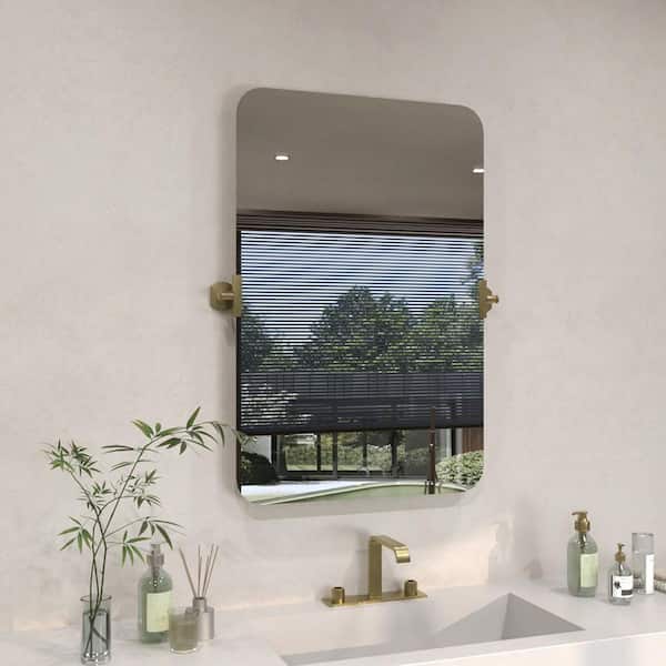 Solvix 20 in. W x 30 in. H Rectangular Framed Tilt Wall Mount Bathroom Vanity Mirror in Brushed Gold