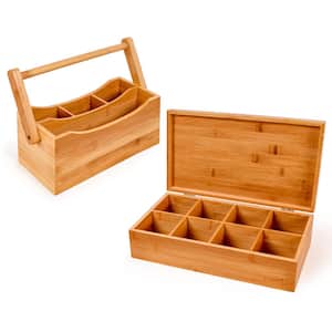 Bamboo Tea Box and Flatware Caddy Set