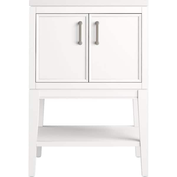 Winnow 24.12in. Single Sink Freestanding White Bath Vanity with White Quartz Top Assembled