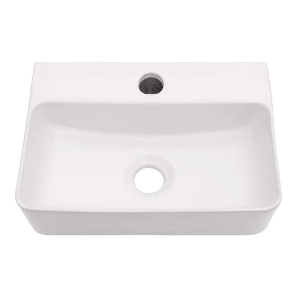 LORDEAR 14 in. Wall Mount Floating Rectangular Lavatory Vanity Vessel Sink in White with Single Faucet Hole