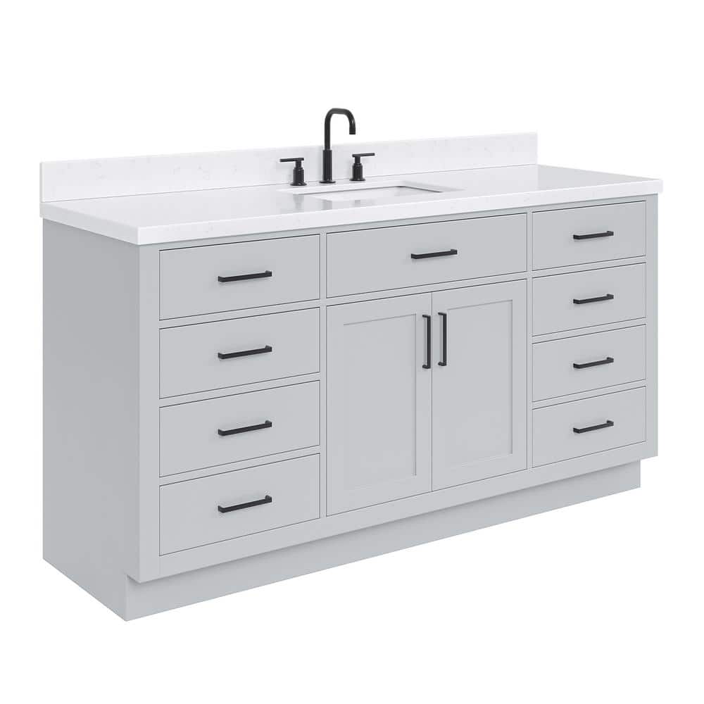 Hepburn 66" Gray Freestanding Single Basin Vanity with Hardwood Frame
