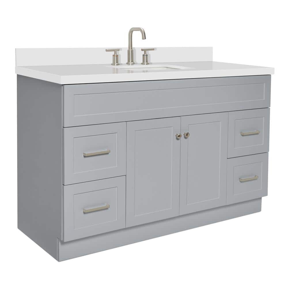 Gray 55" Freestanding Single Basin Vanity with Quartz Countertop