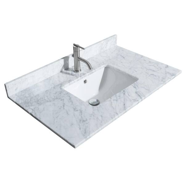 Wyndham Collection Hatton 36 in. W x 22 in. D Marble Single Basin Vanity Top in White with White Basin