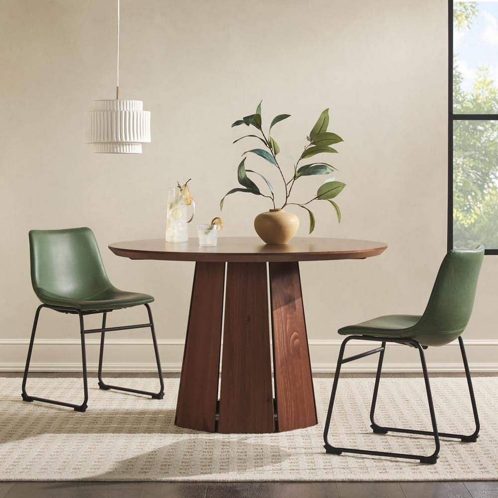 Welwick Designs Round Modern Brown Wood In Pedestal Dining Table