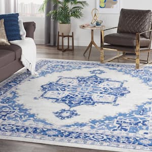 Whimsicle Ivory Blue 7 ft. x 10 ft. Center Medallion Traditional Area Rug