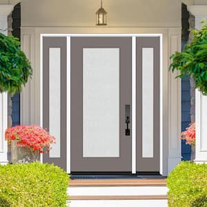 Legacy 64 in. x 80 in. Full Lite Rain Glass LHIS Primed Kindling Finish Fiberglass Prehung Front Door with Dbl 12 in. SL