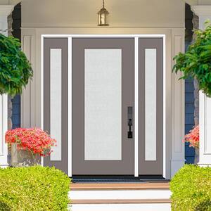 Legacy 68 in. x 80 in. Full Lite Rain Glass RHOS Primed Kindling Finish Fiberglass Prehung Front Door with Dbl 14 in. SL