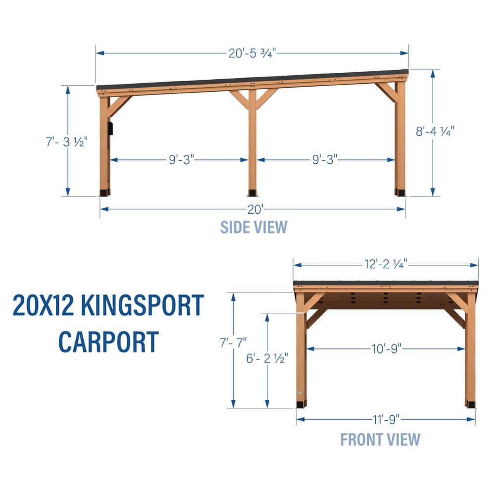 Kingsport 12' x 20' Black Cedar Carport with Steel Roof