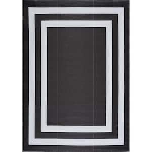 Paris Black and White 10 ft. x 14 ft. Folded Reversible Recycled Plastic Indoor/Outdoor Area Rug-Floor Mat