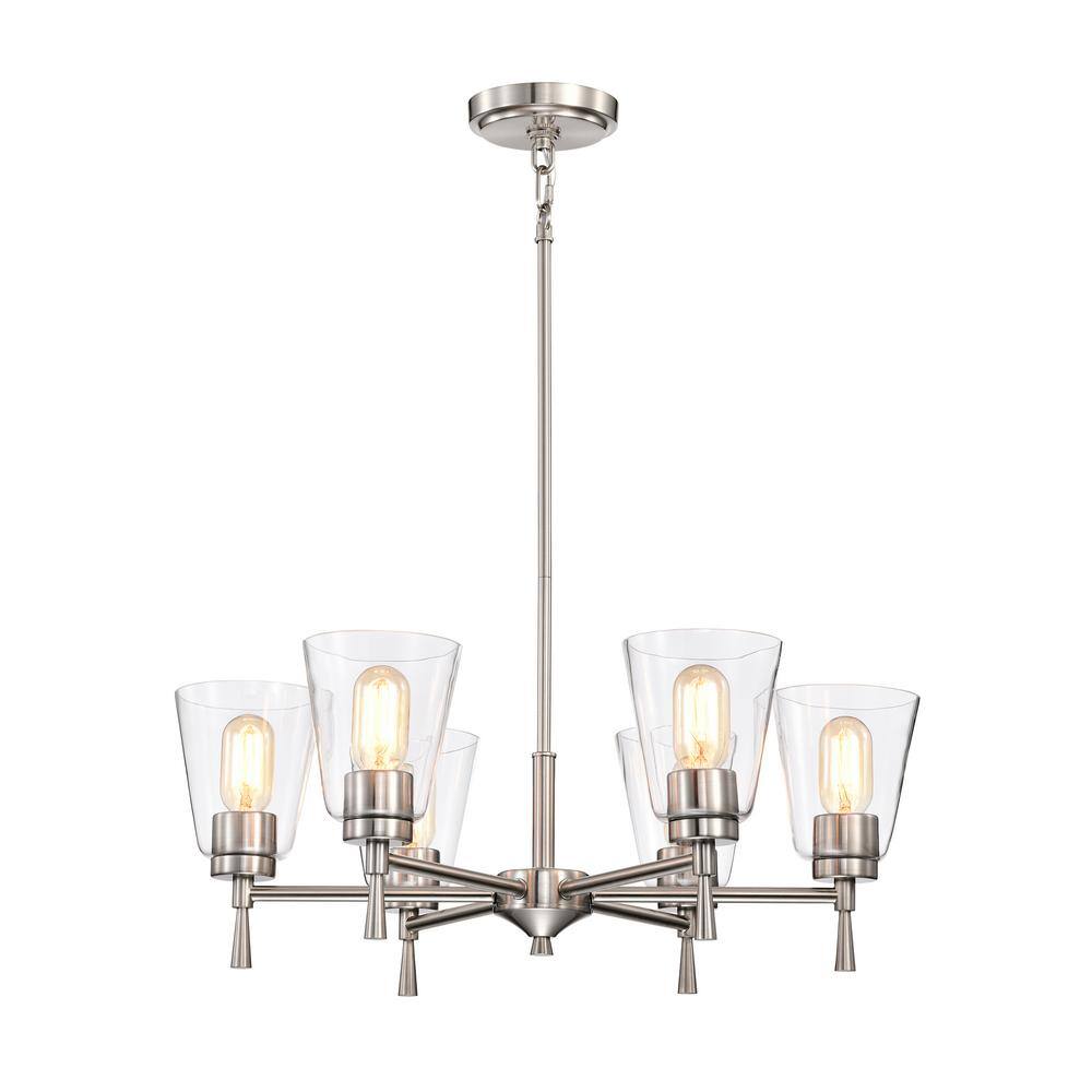 Brushed Nickel 6-Light Modern Chandelier with Clear Cone Glass Shades