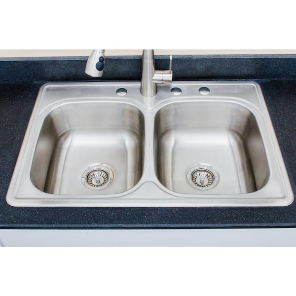 HILLESJÖN Double bowl top mount sink, stainless steel, 291/2x181/8