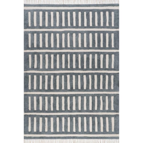 Merrick Tasseled Cotton and Wool Teal 4 ft. x 6 ft. Indoor/Outdoor Patio Area Rug