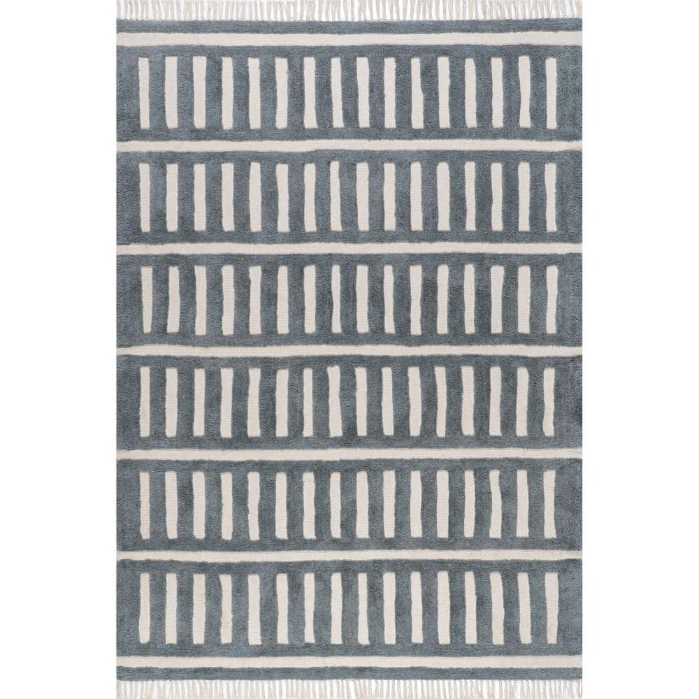 RUGS USA Merrick Tasseled Cotton and Wool Teal 6 ft. x 9 ft. Indoor ...