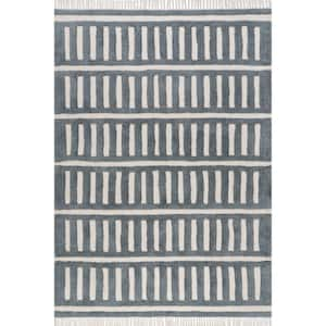 Emily Henderson Teal 9 ft. x 12 ft. Merrick Tasseled Cotton and Wool Indoor/Outdoor Patio Area Rug