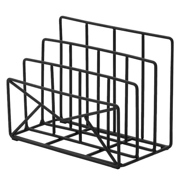 Wire Mail Rack 6.1 in. x 7.9 in. 3-Slot Modern Black Metal Wire Desk Mail Sorter ...
