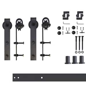 4 ft./48 in. Black Rustic Non-Bypass Sliding Barn Door Track and Hardware Kit for Double Doors