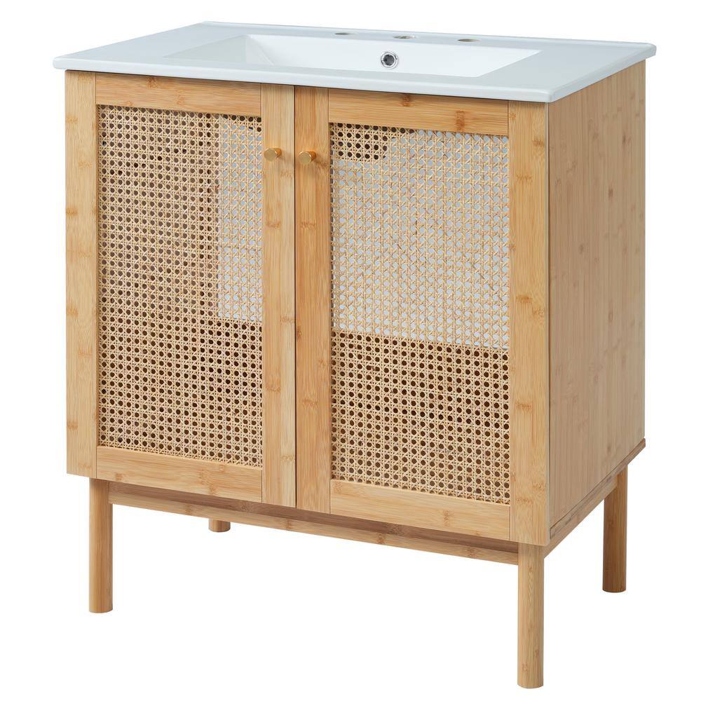 30 in. Freestanding Natural Bath Vanity with White Ceramic Top price history on PriceWatchPro
