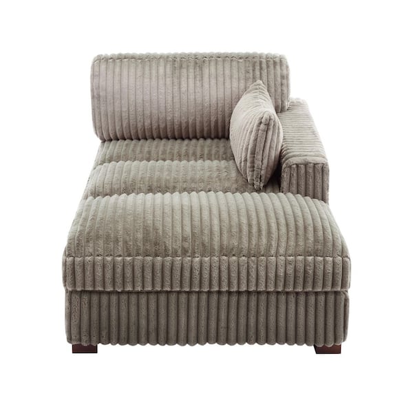 Light Brown Right Arm Facing Faux Rabbit Fur Polyester Upholstered Sectional Chaise Lounge with Wood Frame(Set of 1)