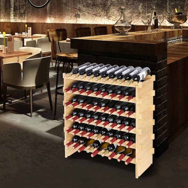 72-Bottle Stackable Wine Rack, 8-Tier Solid Bamboo Storage, Freestanding Display Shelf for Kitchen, Bar, Cellar