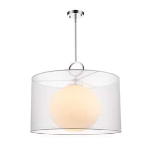 Arosia 100-Watt 1-Light Chrome Indoor Shaded Pendant Light with White Glass Shade with No Bulb Included