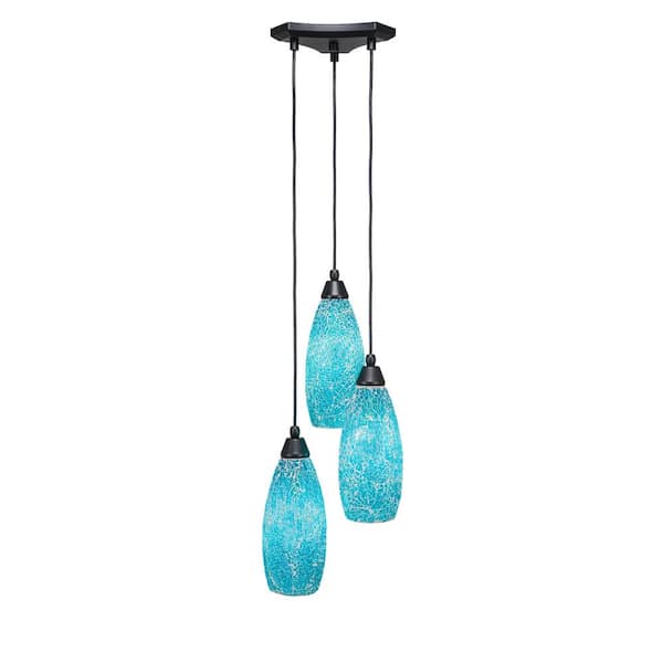 Unbranded Condor 3 Light Matte Black, Cluster Pendant Light with 5.5 in. Turquoise Fusion Glass Shades, No bulbs included