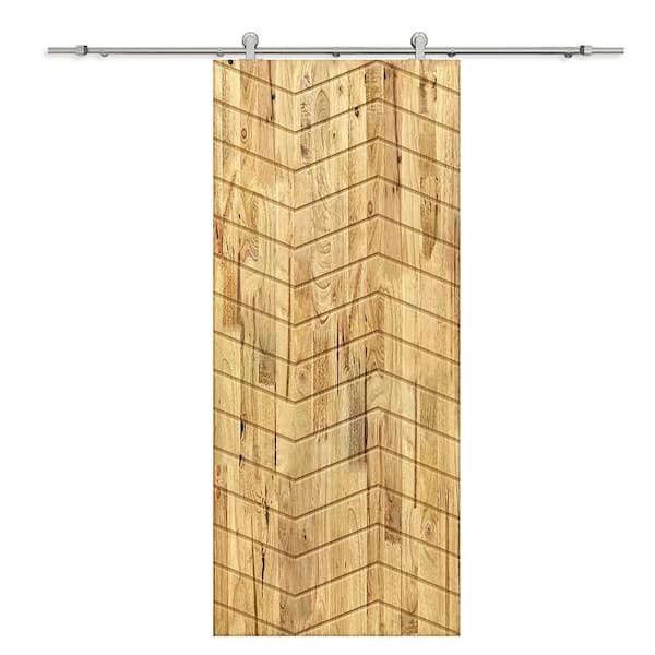 CALHOME 30 in. x 80 in. Weather Oak Stained Pine Wood Modern Interior Sliding Barn Door with Hardware Kit