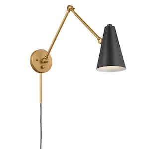 Sylvia 32.5 in. 1-Light Black and Natural Brass Office Indoor Wall Sconce Light