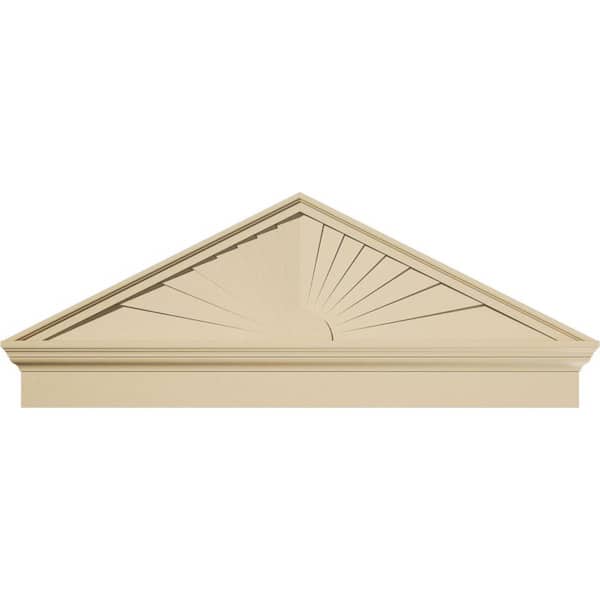 50-in. W x 19-3/8-in. H x 2-3/4-in. P Pitch 6/12 Peaked Cap Sunburst Signature Urethane Combination Pediment, Primed Tan