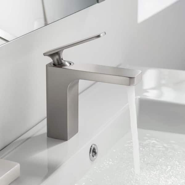 Single Handle Lever Handle Single Hole Bathroom Sink Faucet with Supply Lines and Pop-Up Drain in Brushed Nickel