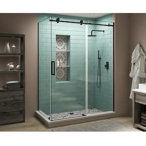 64 in. - 68 in. x 38 in. x 80 in. Frameless Corner Sliding Shower Enclosure Clear Glass in Oil Rubbed Bronze Left