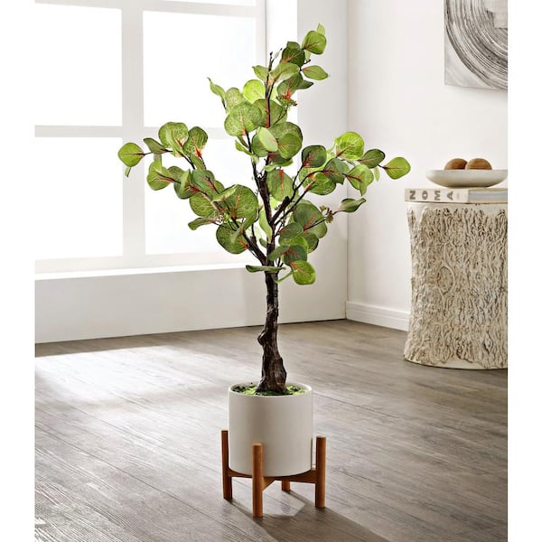 SAFAVIEH Artificial Eucalyptus Tree 34.3 in. White Ceramic Pot