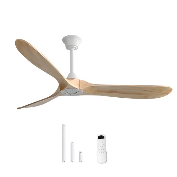 Sofucor 60 in. Indoor/Outdoor Modern Solid Wood White Ceiling Fan with Remote Control and DC Reversible Motor