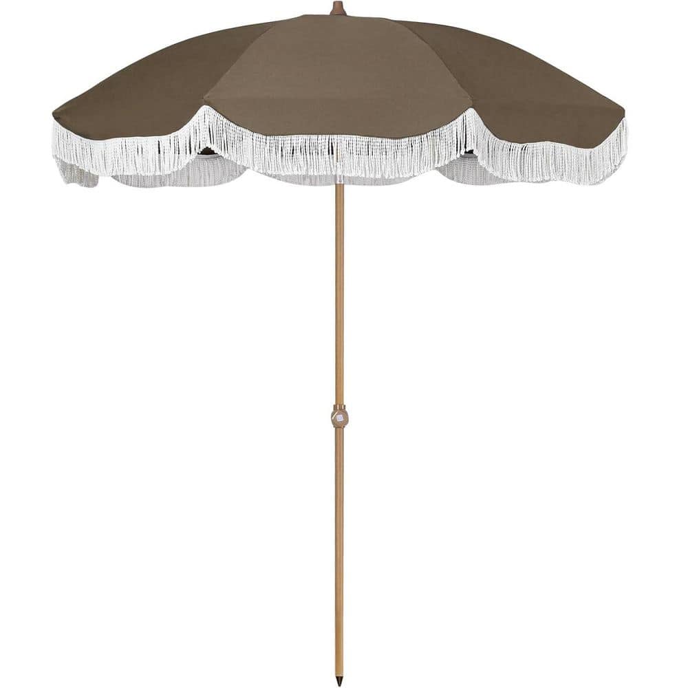 7 ft. Steel Tilt Beach Umbrella in Khaki with Vintage Tassel