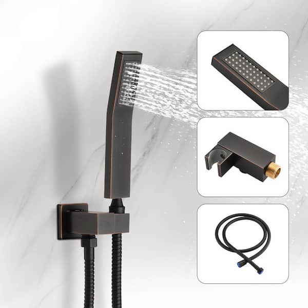2-Spray Patterns 10 in. Ceiling Mount Square Rainfall Dual Shower Heads with Handheld in Oil-Rubbed Bronze-10 in.