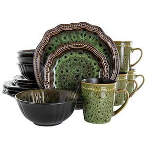 16-Piece Jade Waves Green Stoneware Dinnerware Set (Service for 4)
