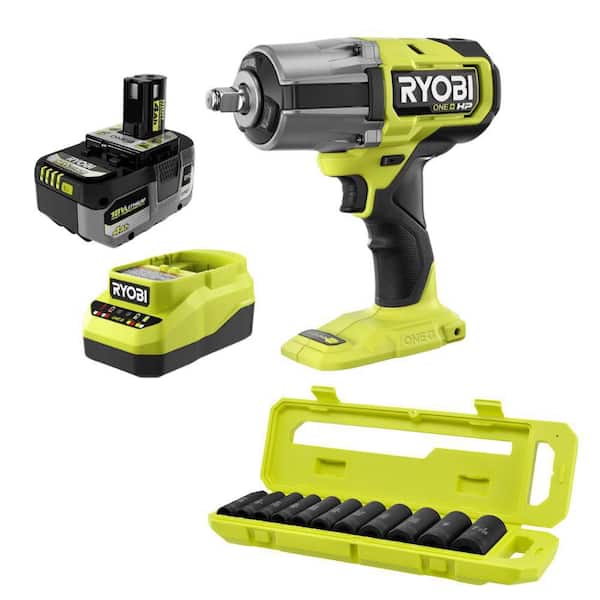ONE+ 18V Brushless Cordless 4-Mode 1/2 in. High Torque Impact Wrench Kit with 4.0 Battery, Charger, & Socket Set (11PC)