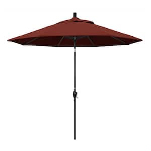 9 ft. Black Aluminum Pole Market Aluminum Ribs Push Tilt Crank Lift Patio Umbrella in Henna Sunbrella