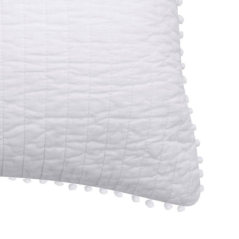 Classic White Cotton Standard Sham with Pom Pom Edges