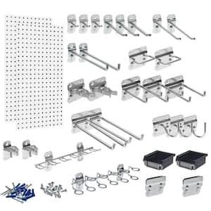 LocBoard 9-sq. ft. Steel Square Hole Pegboards with LocHook Assortment and Small Hanging Bins (28-Pieces)
