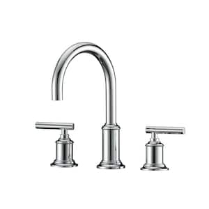 8 in. Widespread 2-Handle Modern Gooseneck Bathroom Faucet with Pop-Up Drain in Chrome