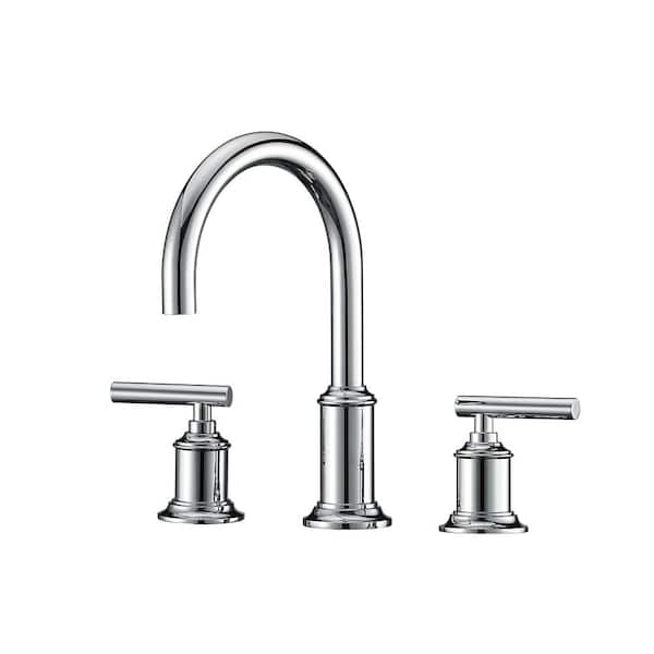 Water Creation 8 in. Widespread 2-Handle Modern Gooseneck Bathroom Faucet with Pop-Up Drain in Chrome