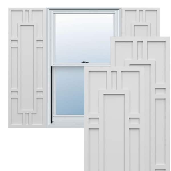 Ekena Millwork True Fit PVC 12 in. W x 32 in. H Raised Panel Vinyl Shutters Pair in White