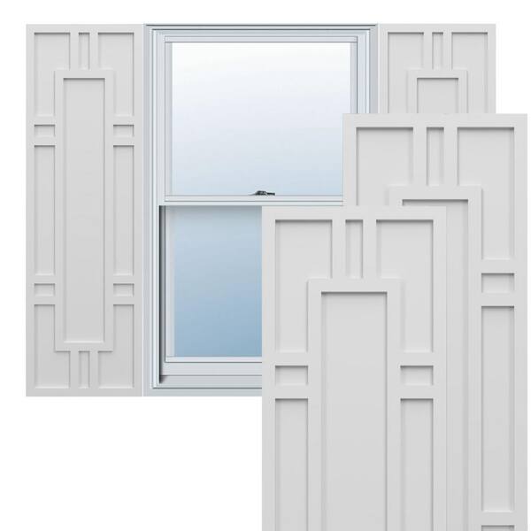 Ekena Millwork True Fit PVC 18 in. W x 32 in. H Raised Panel Vinyl Shutters Pair in White