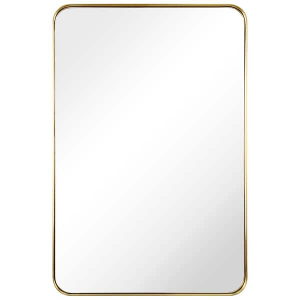 Empire Art Direct 36 in. x 24 in. Ultra Rectangle Brushed Gold Stainless Steel Framed Wall Mirror
