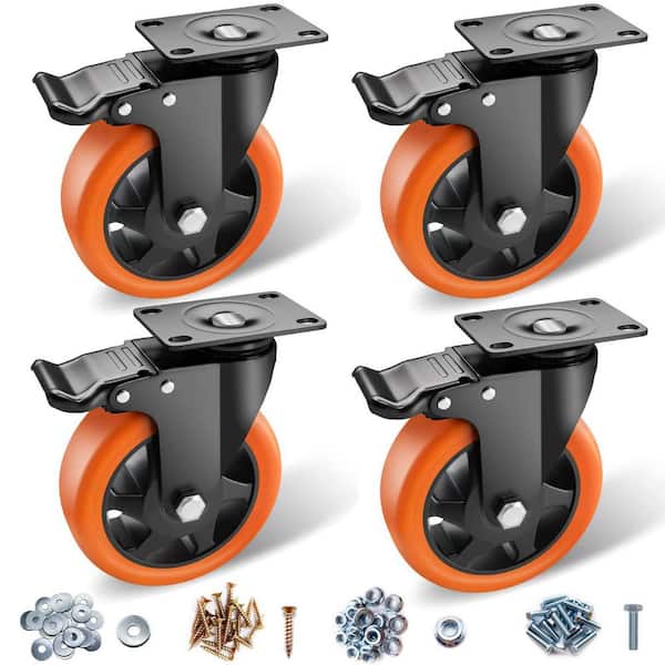 2.5 in. 660 lb. Stepdown Castor Wheels for Bench Machinery Work Table with Installation Template, Black (4-Pack)