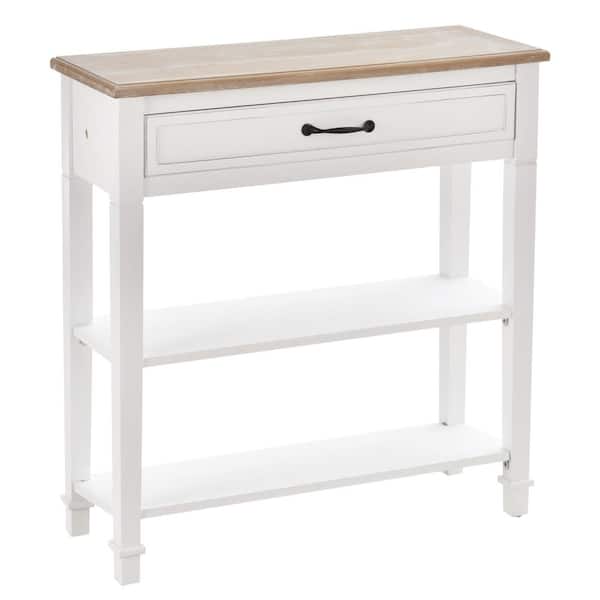 HOMCOM 29.75 in. White 31.75 in. H Wooden Rectangular Console Table with Drawer and 2-Shelves